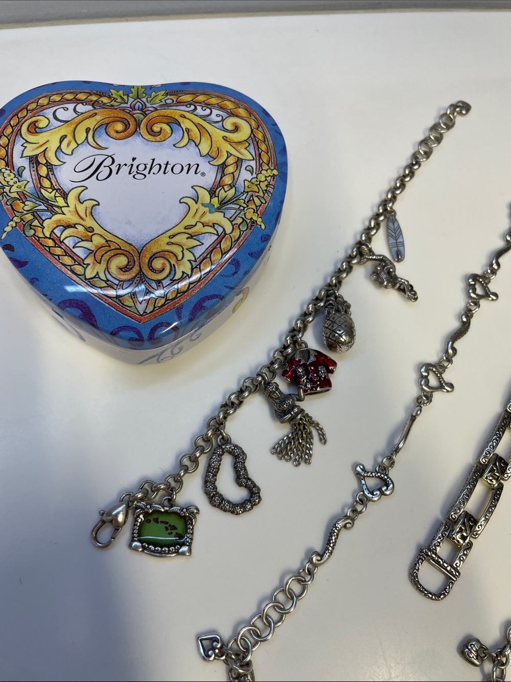 BRIGHTON Silver Charm Bracelet Lot of 4   With Heart case - Picture 5 of 7